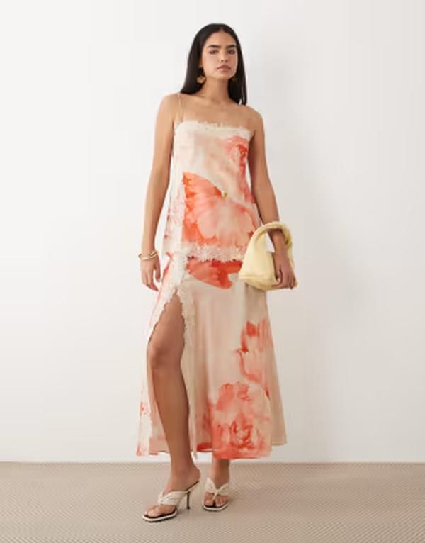 エイソス レディース トップス ワンピース フラワー柄 プリント サテン レース マキシ フラワー ASOS DESIGN bias cut double layer lace appliqu sat 25,060円