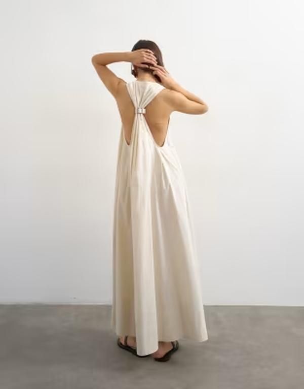 トップショップ レディース トップス ワンピース マキシ ホルター Topshopoplin halter deep hemaxi trapeze dress Off white オフホワイト