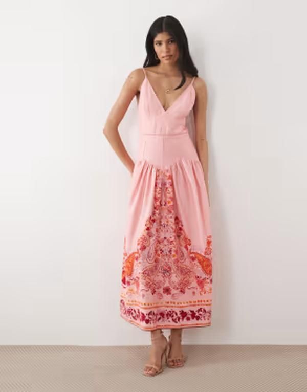 ホープ＆アイビー レディース トップス ワンピース Vネック プリント マキシ Hope Ivy vneck cami maxi dress boarder print pink ピンク