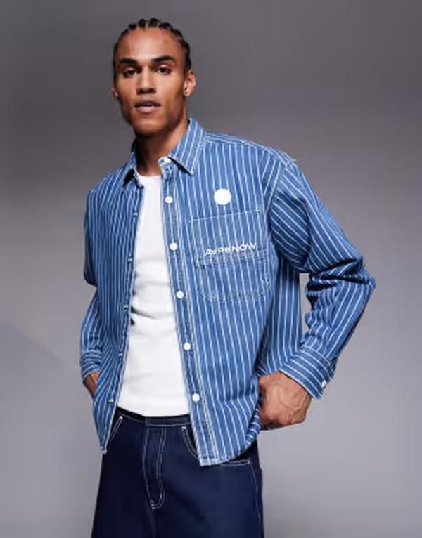ベイシング エイプ メンズ トップス シャツ デニム Aape by A Bathing Ape aape now denim long sleeve shirt and white stripes