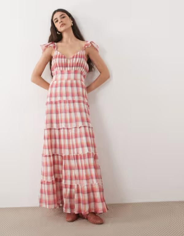 ノーバディーズ チャイルド レディース トップス ワンピース Vネック ティアード マキシ Nobodys Child Levi cheesecloth Vneck flutter sleeve ti