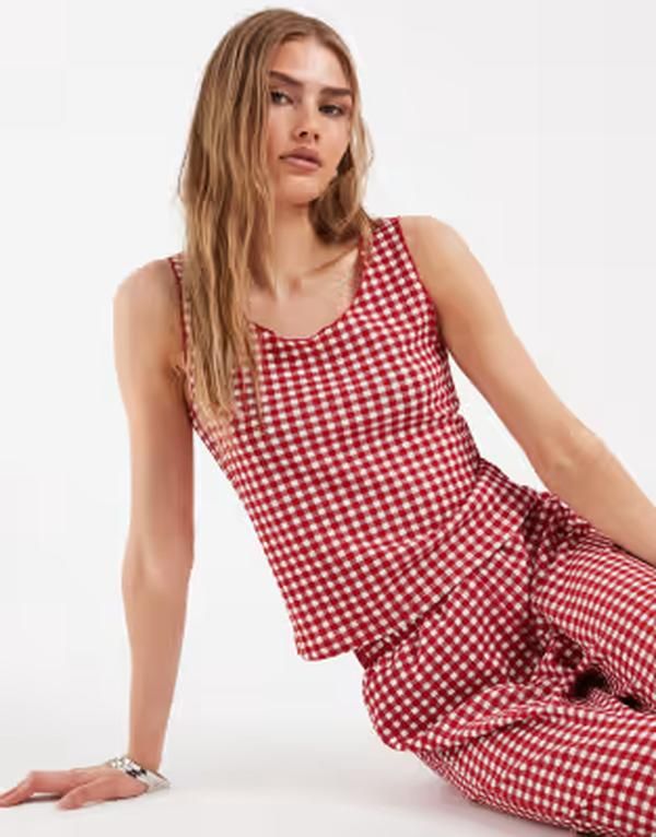 ピーシーズ レディース トップス ベスト ギンガムチェック ノースリーブ ギンガム PIECESleeveless gingham top and white part of a set ADRENA 10,514円