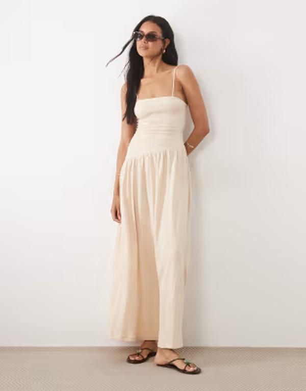 エイソス レディース トップス ワンピース アシンメトリー ミディ ASOS DESIGN crinkle cami tie back midi dress with asymmetric waist