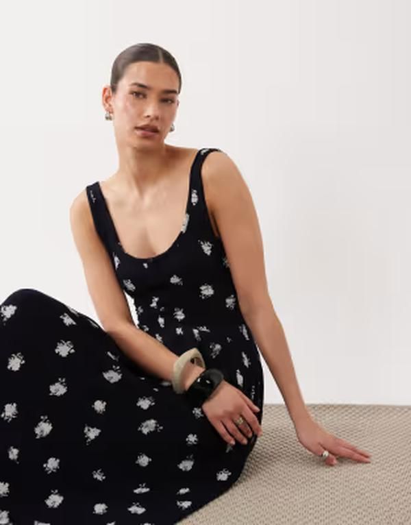 エイソス レディース トップス ワンピース フラワー柄 プリント ミディ フラワー ASOS DESIGN crinkle button up midi dress in mono ditsy flo