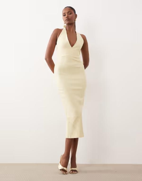 ベスパー レディース トップス ワンピース タイディテール ミディ ホルター Vesper bengaline scoop halterneck tie detail midi dress in ye