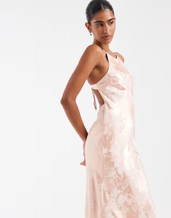 キスザスカイ レディース トップス ワンピース サテン Kiss The Skyasmin satin jacquard midaxi dress in peach ピーチ
