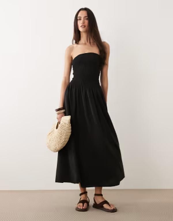 ブレーブソウル レディース トップス ワンピース ミディ ストラップレス Brave Soul strapless midi dress with shirred bodice Black ブラック