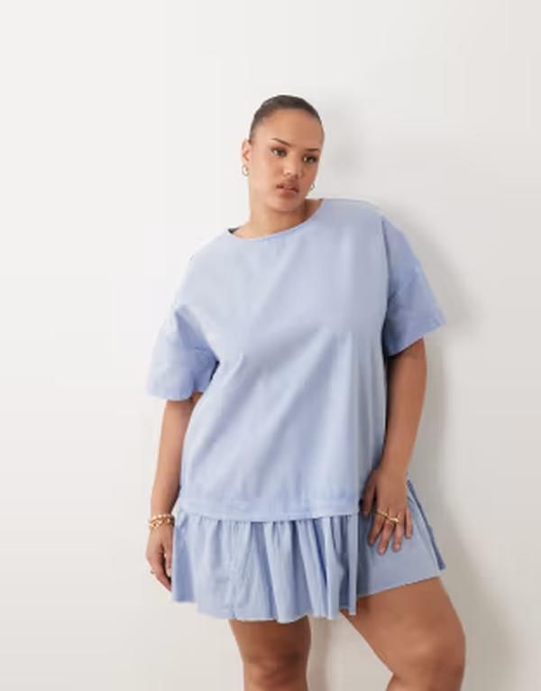 エイソス レディース トップス ワンピース ミニ Tシャツ デニム ASOS Curve ASOS DESIGN Curve hybrid tshirt mini dress in washedeni