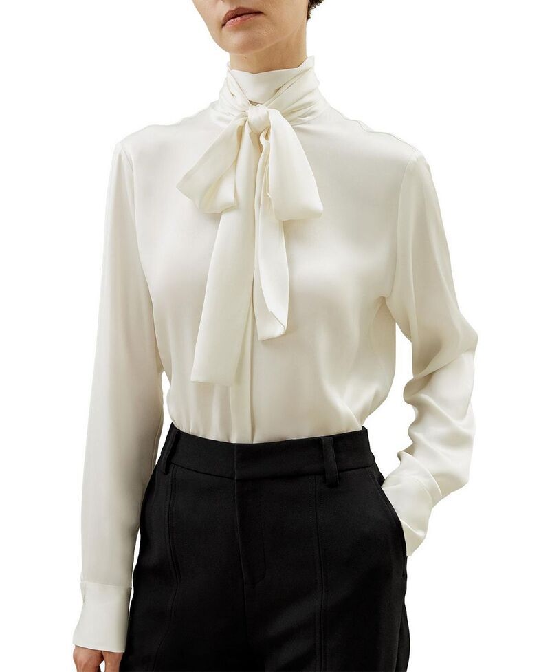 リリーシルク レディース トップス シャツ タートルネック ブラウス LILYSILK Turtleneck Ribbon Blouse Natural White ホワイト