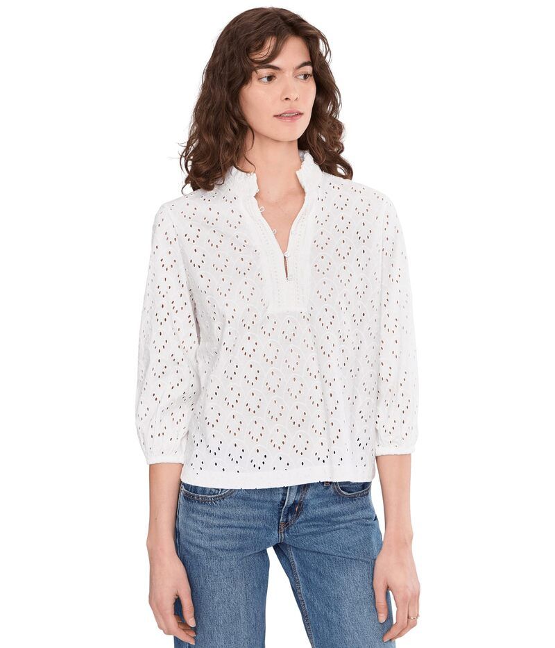 ニックプラスゾーイ レディース トップス シャツ フリル ニット NICZOE Knit Eyelet Ruffle Neck Topaper White ホワイト