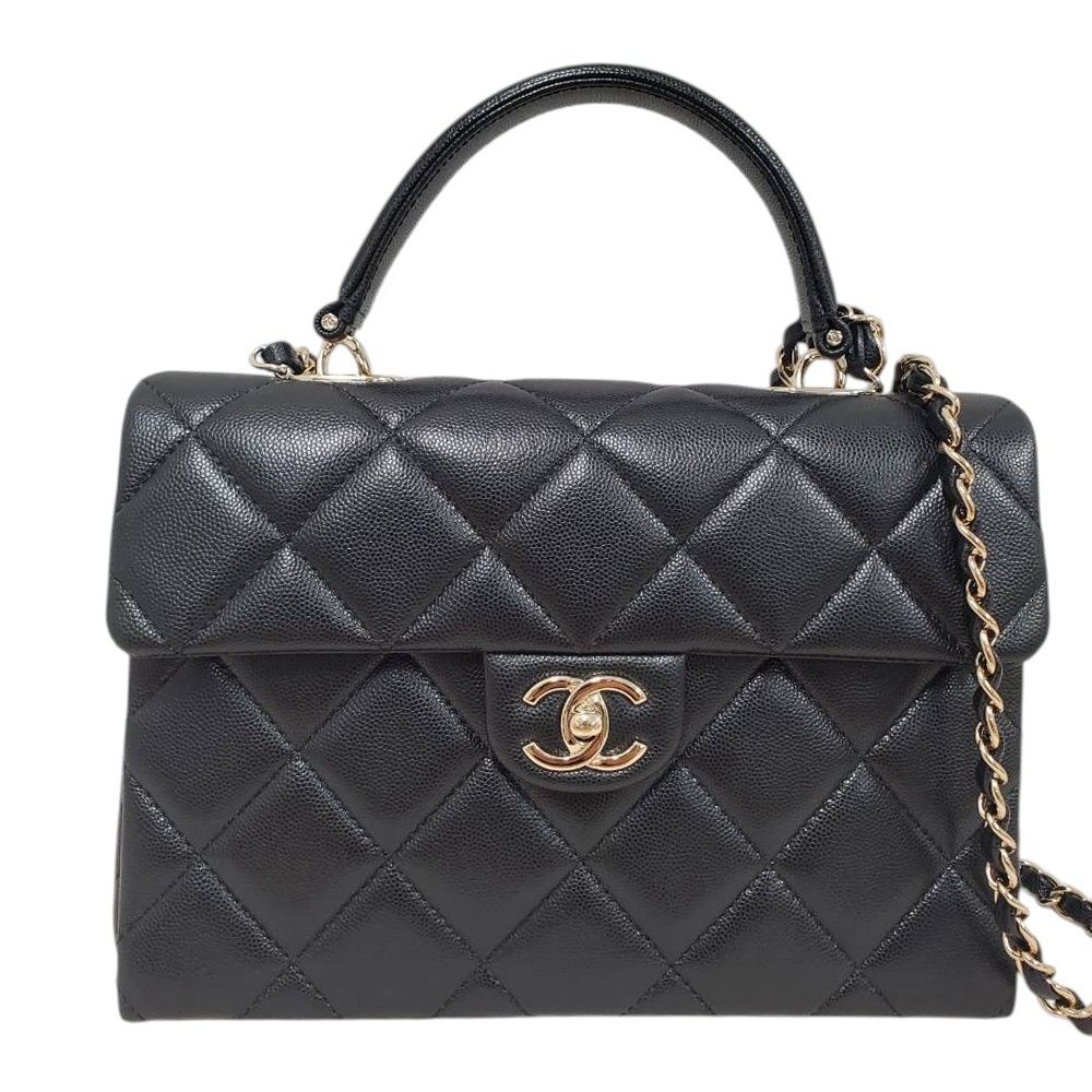 【中古】シャネル CHANEL ブラック キャビアスキン マトラッセ トップハンドル フラップ 2wayショルダーバッグ/AT260213