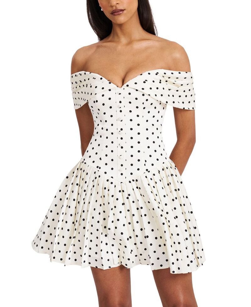 ミスサークル レディース トップス ワンピース ドット柄 ドット プリーツ ミニ オフショルダー Miss Circledeline Polka Dot Offshoulder Pleated Min