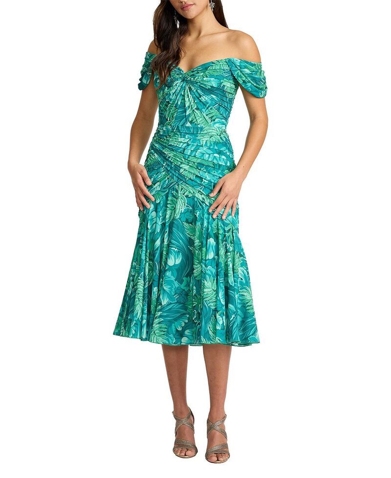 タダシショージ レディース トップス ワンピース プリント ミディ Tadashi Shoji Cabbie Foliage Print Midi Dress Emerald GreenM グリーン
