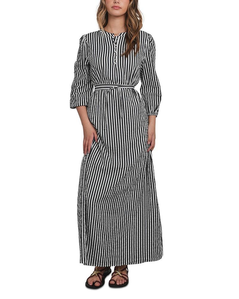 ポイント レディース トップス ワンピース Point Puff Sleeve Dress Navy Stripe ネイビー