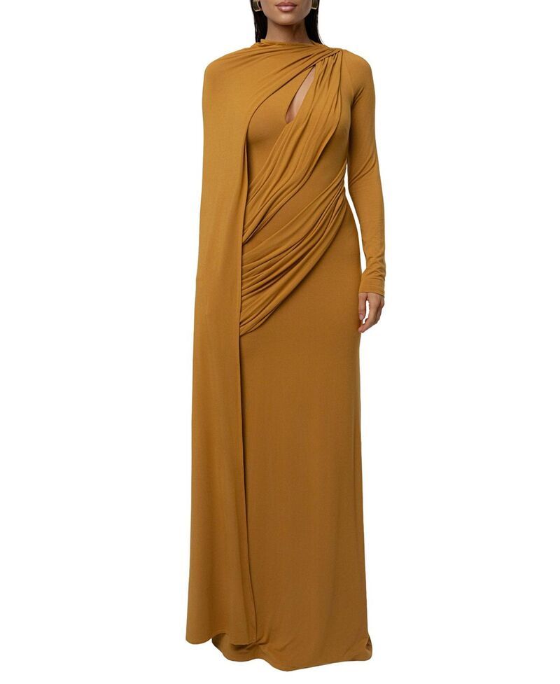 ジェイラックスレーベル レディース トップス ワンピース ケープデザイン ドレープ キャップ ケープ JLUXLABEL Draped Elegance Cape Dress Gold ゴールド