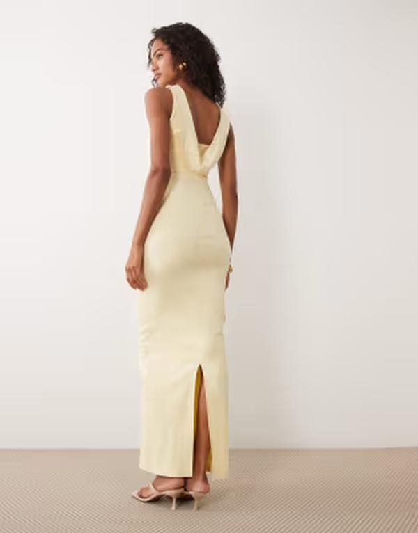 ベスパー レディース トップス ワンピース ハイネック マキシ Vesper bengaline cowl back high neck maxi dress in yellow イエロー