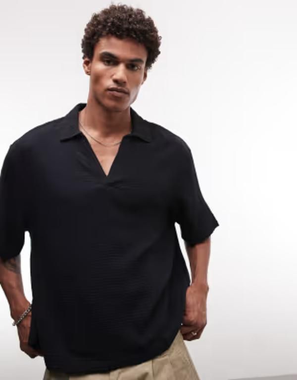 エイソス メンズ トップス シャツ ASOS DESIGN boxy oversized overhead cheesecloth shirt Black ブラック