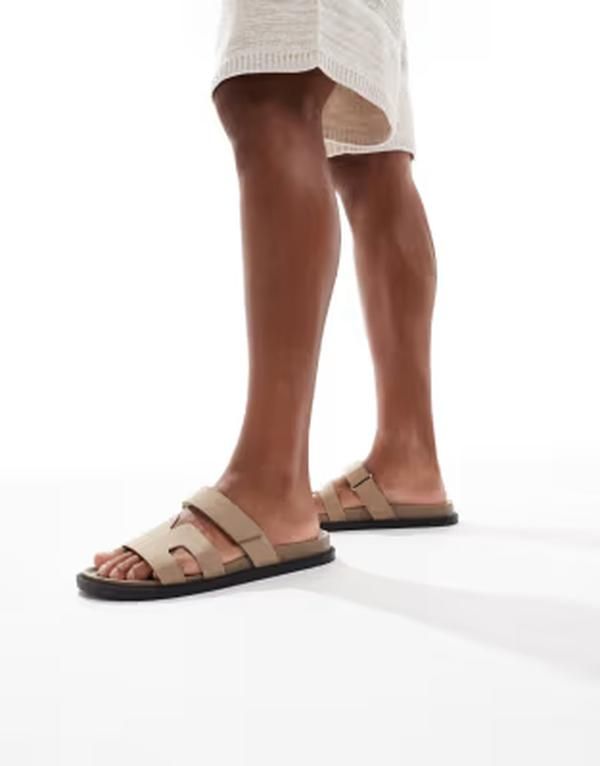 セクウェル メンズ シューズ サンダル SEQWL sandals with straps in faux nubuck in taupe トープ