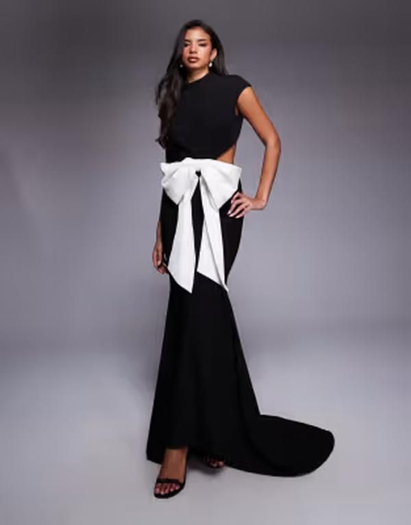 エイソス レディース トップス ワンピース カットアウト コントラスト マキシ ASOS LUXE cut out maxi dress with contrast bow Black ブラック 30,420円