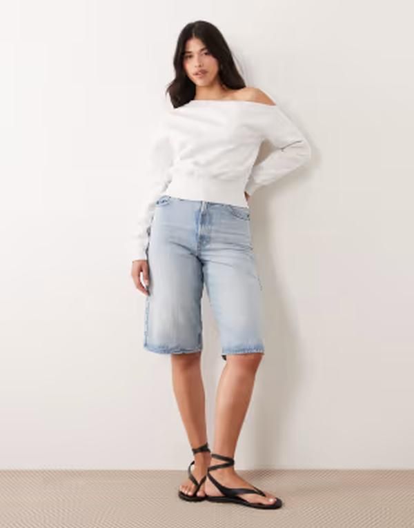 カイア レディース アウター パーカー・スウェット シャツ Kaiia oversized one shoulder sweatshirt in light heather LIGHT GRAY MA