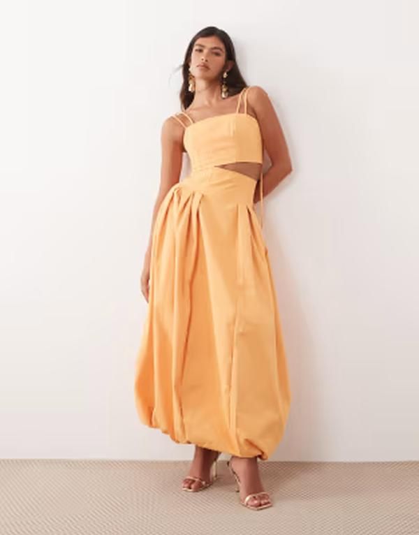 アレンジ レディース ボトムスカート ミディ ARRANGE high waisted bubble midi skirt in orange part of a set ORANGE オレンジ