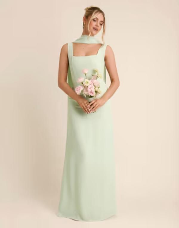 シックスストーリーズ レディース トップス ワンピース クレープ マキシ Six Stories Bridesmaid crepe square neck maxi dress with scarf