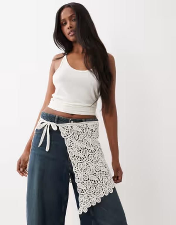 ジーナトリコ レディース ボトムスカート ニット Gina Tricot knit crochet wrap skirt Off white オフホワイト