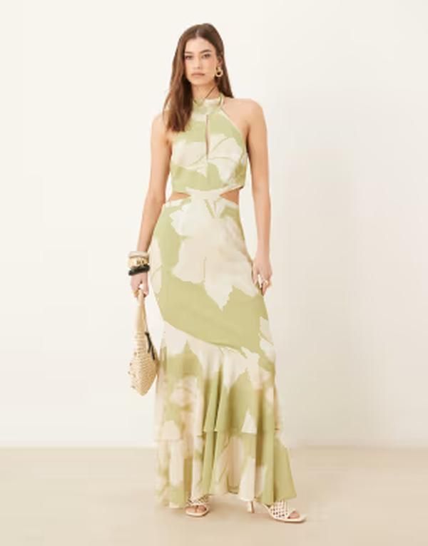 プリティラヴィッシュ レディース トップス ワンピース カットアウト フラワー柄 マキシ フラワー Pretty Lavish cutout frill maxi dress in oversized