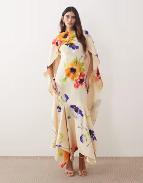 アレンジ レディース トップス ワンピース フラワー柄 プリント マキシ フラワー ARRANGE scarf neck maxi dress with square cut hem in blur 48,480円