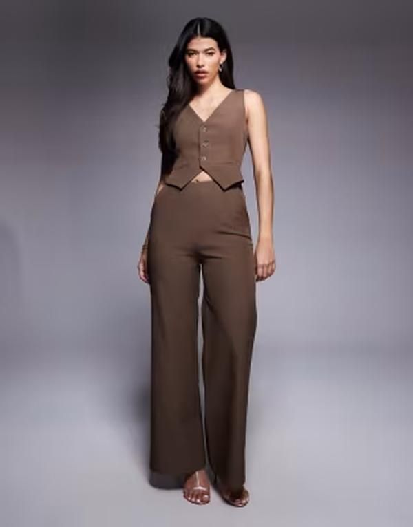 カイア レディース トップス ジャンプスーツ ワイドレッグ ベスト ノースリーブ Kaiia exclusive sleeveless wide leg vest detail jumpsuit BR