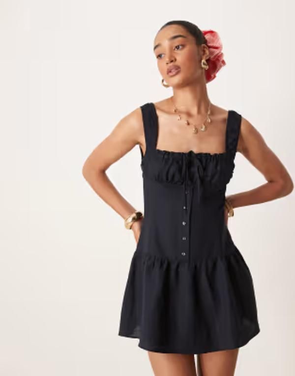 ライオネス レディース トップス ワンピース ミニ スカート リネン Lioness Heart Shaped linen blend milkmaid tie front button detail 21,560円