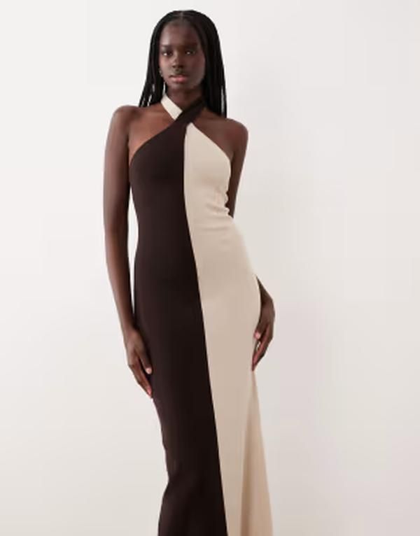 プリティラヴィッシュ レディース トップス ワンピース ニット マキシ ホルター Pretty Lavish knitwist halter neck color block maxi dress a 25,776円