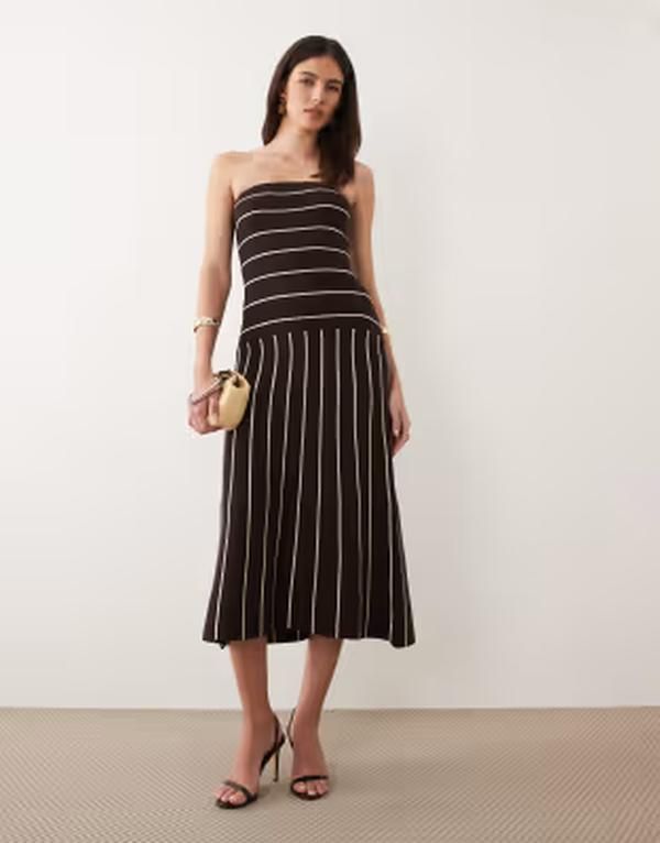 プリティラヴィッシュ レディース トップス ワンピース ミディ ニット Pretty Lavish knit bandeau midi dress cream stripe Brown and cre 25,060円