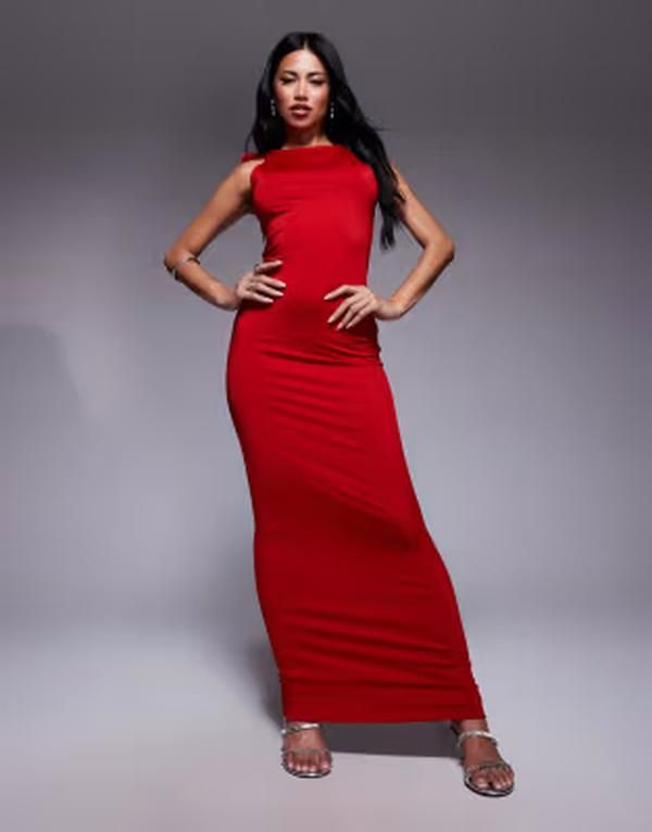 アリアコーブ レディース トップス ワンピース マキシ Aria Cove double sculpted slinky tie shoulder detail bodycon maxi dress