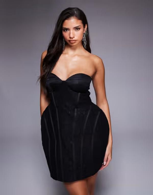 エイソス レディース トップス ワンピース ミニ レース ASOS LUXE lace bandeau mini dress with sculpted corset Black ブラック 18,446円