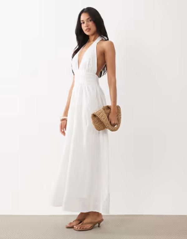 ジーナトリコ レディース トップス ワンピース マキシ ホルター Gina Tricot halterneck maxi dress White ホワイト