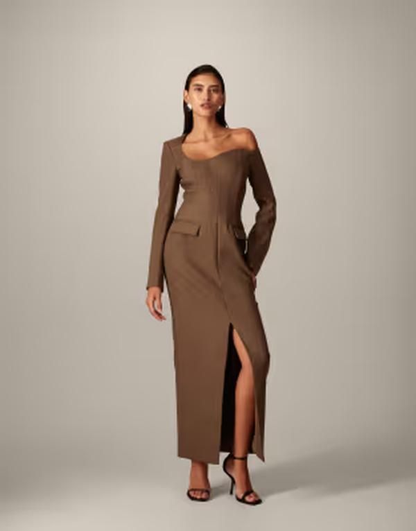 アレンジ レディース トップス ワンピース アシンメトリー ミディ ARRANGE wave neckline asymmetric structu red midi dress BROWN ブラウン 48,480円