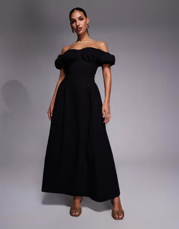 カイア レディース トップス ワンピース コットン マキシ Kaiia exclusive cotton milkmaid puff sleeve hipleat detail maxi dress