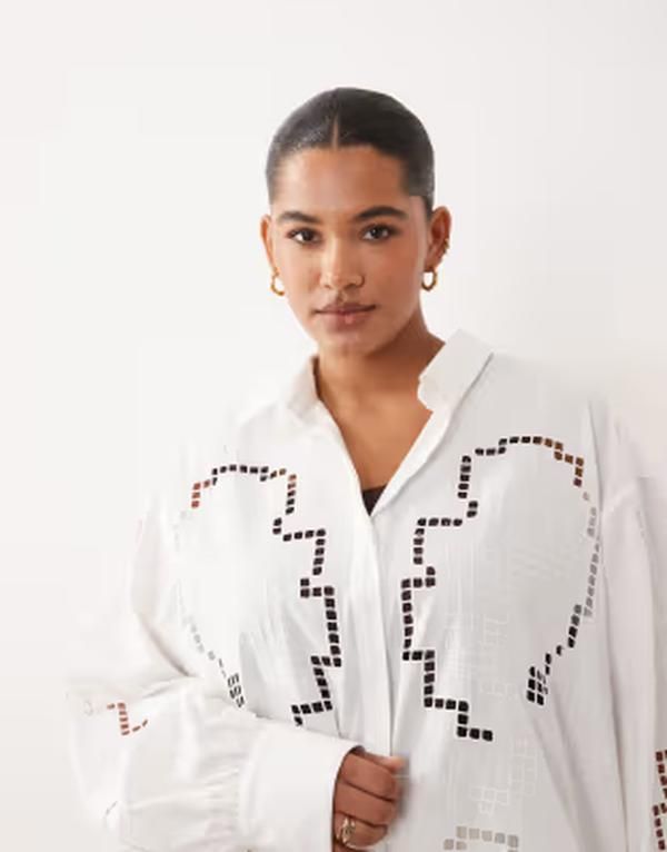 アレンジ レディース トップス シャツ ARRANGE Curve oversized shirt with cutwork embroidery part of a set WHITE ホワイト