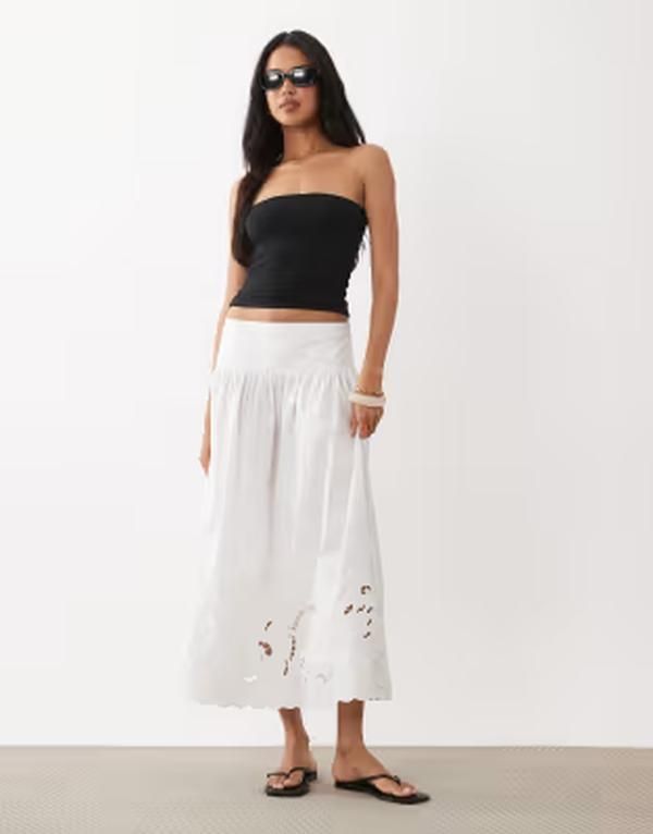 ジーナトリコ レディース ボトムスカート コットン マキシ Gina Tricot pure cotton broderie maxi skirt part of a set White ホワイト 24,708円