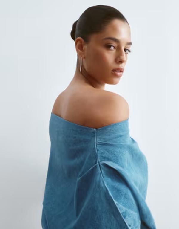 アレンジ レディース トップス ワンピース ドレープ デニム マキシ ARRANGE Curve drapedenimaxi dress in mid wash Mid wash blue ブルー 43,420円