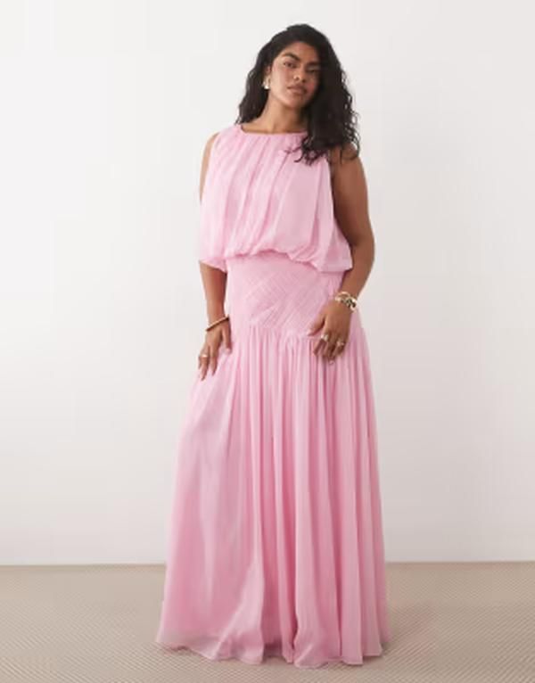 エイソス レディース トップス ワンピース ドレープ ギャザー マキシ ASOS Curve ASOS DESIGN Curve draped gauged ruched waist detail m