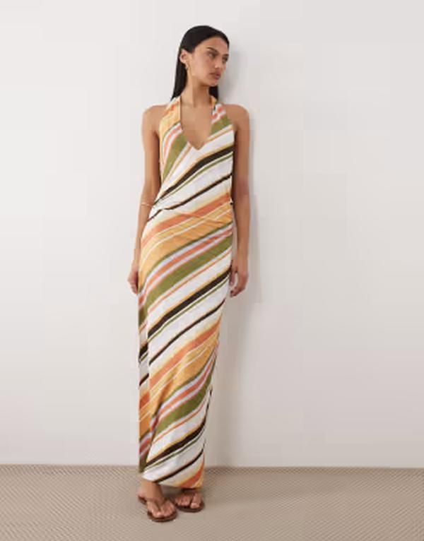 エイソス レディース トップス ワンピース ミディ ホルター ASOS DESIGN tie back halter midi dress in stripe ストライプ 12,226円
