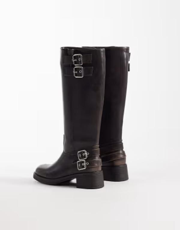 シュー レディース ブーツ・レインブーツ schuh Disk pull on boots with buckle details PU Brown pu ブラウン