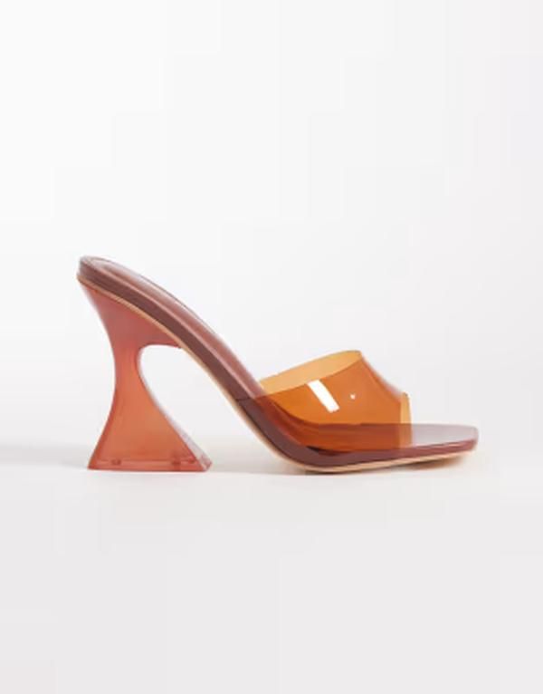 パブリックデザイア レディース シューズ サンダル ヒール Public Desire curved heel clear heeled sandals BROWN ブラウン