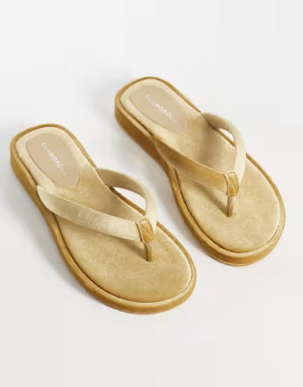 グラマラス レディース シューズ サンダル ベルベット Glamorous velvet flip flops GOLD ゴールド