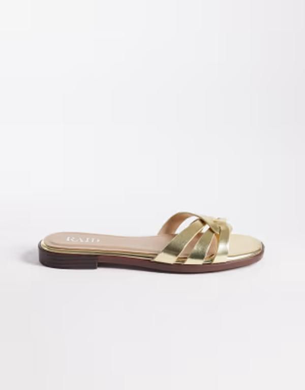 レイド ワイドフィット レディース シューズ サンダル RAID Wide Fitoffee flat sandal slides Gold pu ゴールド 12,735円