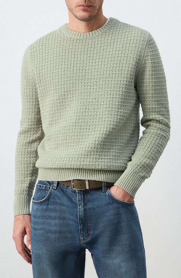 マンゴ メンズ アウター パーカー・スウェット クルーネック セーター ニット MANGO Crewneck Open Knit Sweater Mint Green グリーン