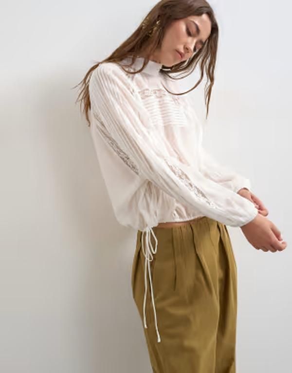 トップショップ レディース トップス タンクトップ レーストリム ギャザー ブラウス レース Topshop lace trim ruched side blouse WHITE ホワイト