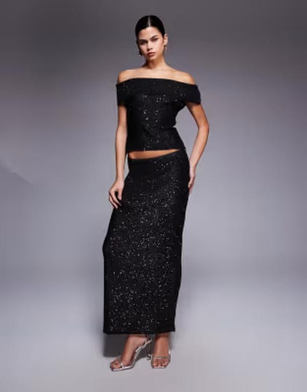 カイア レディース ボトムスカート スパンコール ニット マキシ Kaiia exclusive off the shoulder sequin knit maxi skirt part of a s 16,635円